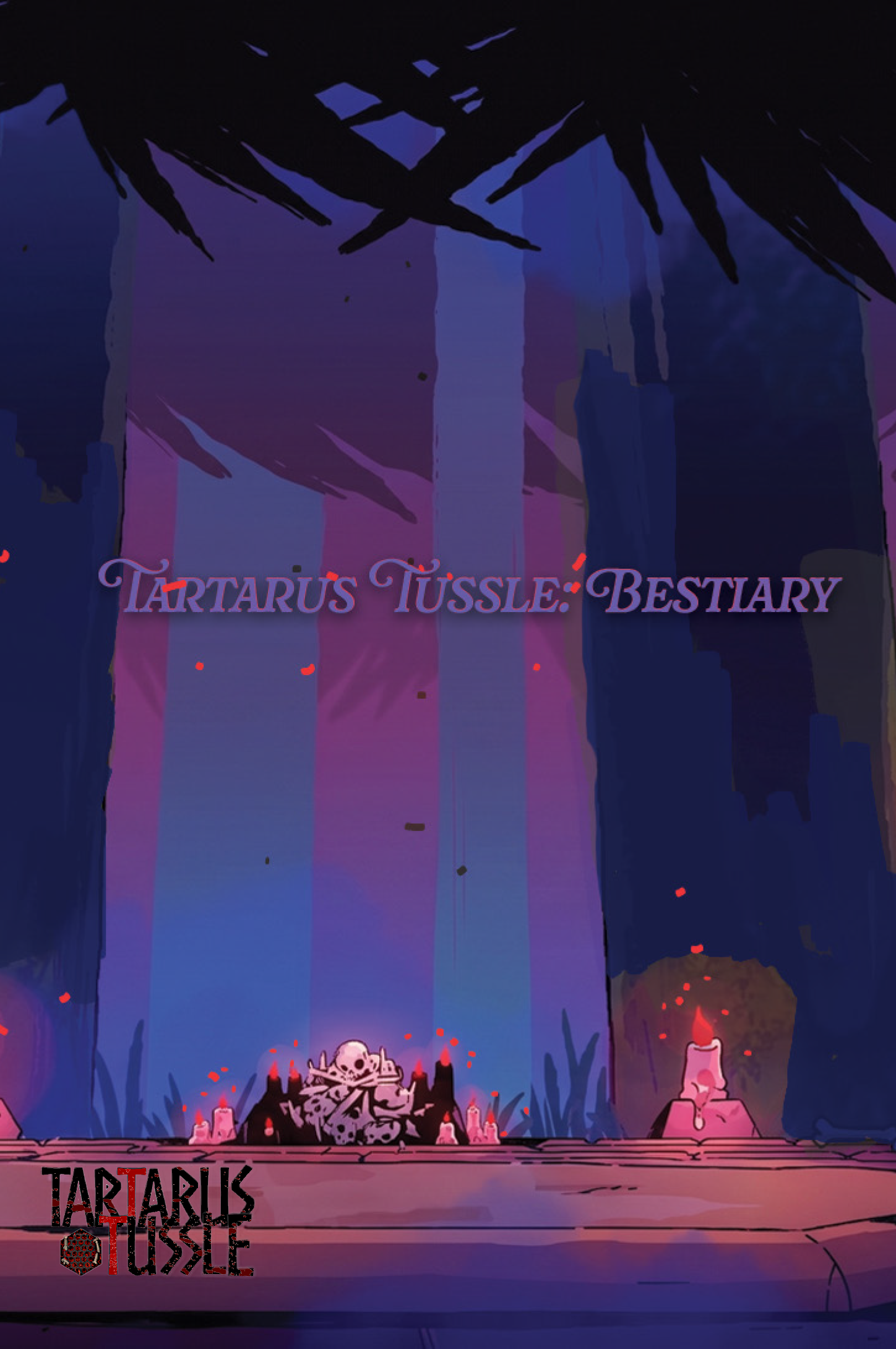 Tartarus Tussle bestiary cover illustration with title.