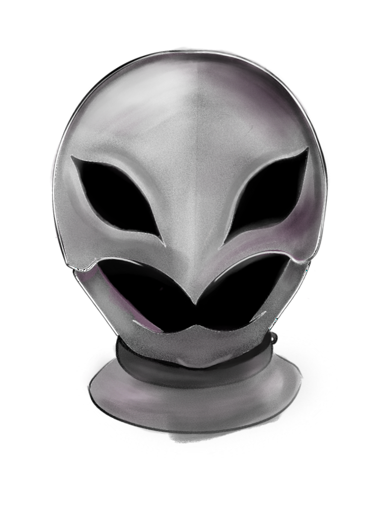 Silver sculpted mask prop concept art.